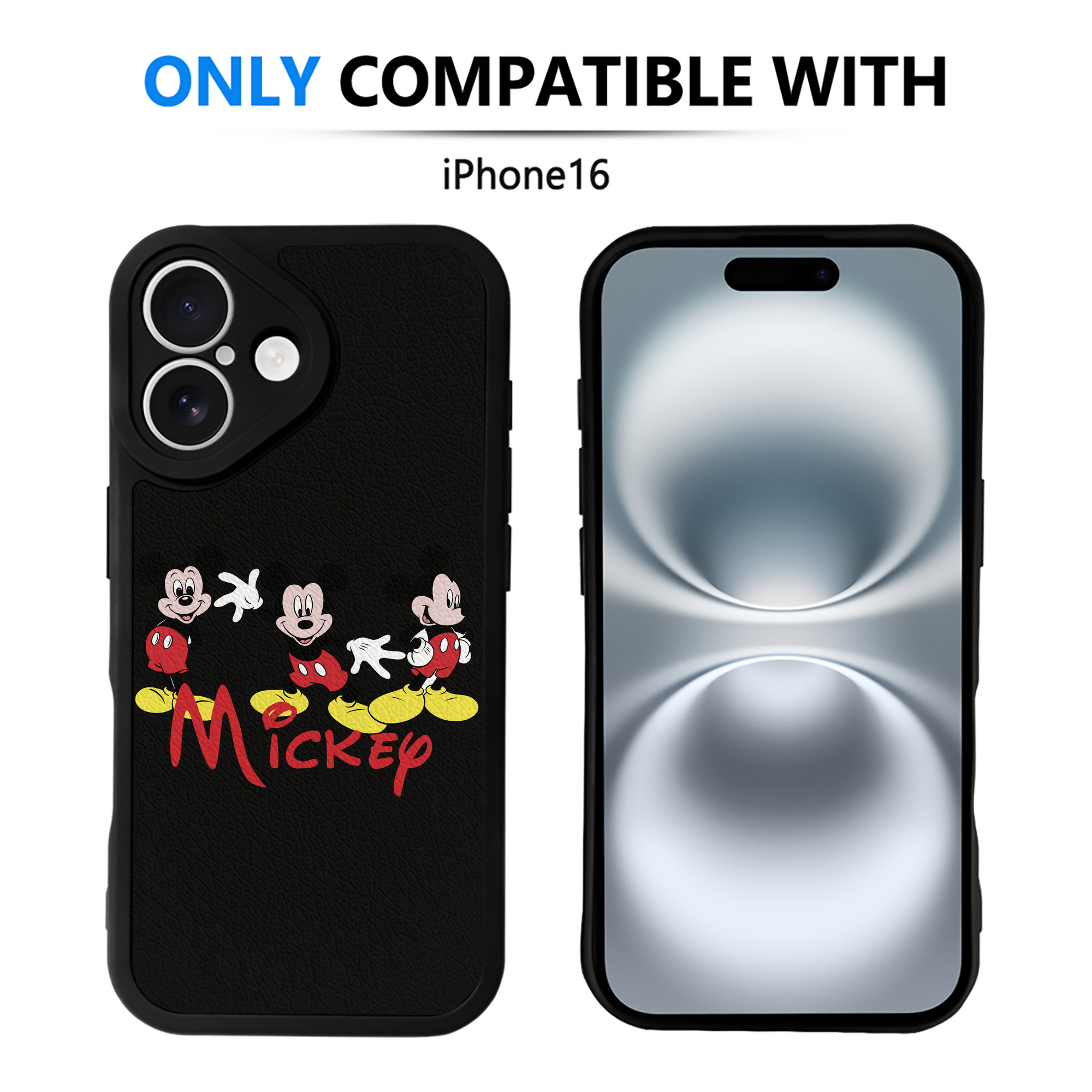（画像用） ミッキーマウス Mickey Mouse 【iPhone 16シリーズ対応】シリコンスマホケース（レザー調） 材質：シリコン